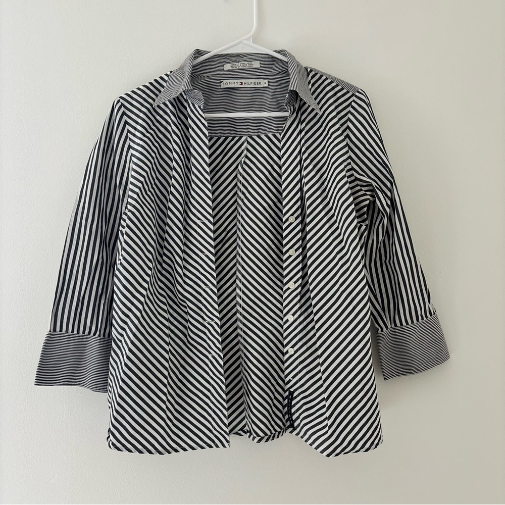 Striped Grey and White Tommy Hilfiger Button Up
